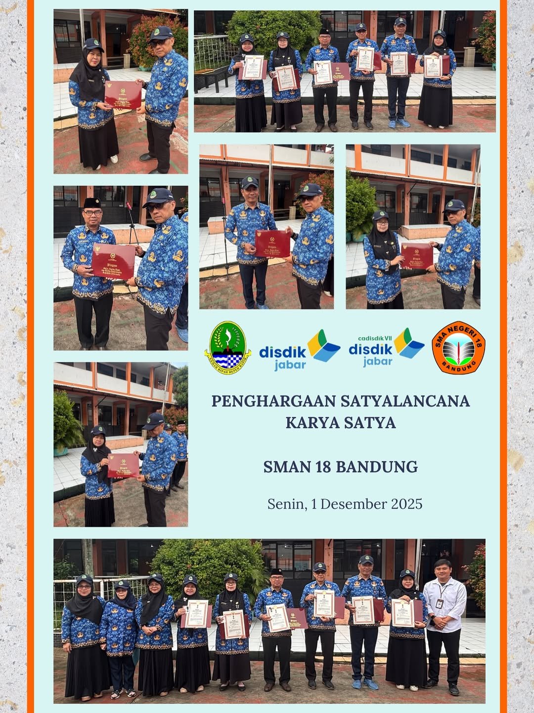 Dengan penuh rasa bangga, kami mengucapkan selamat kepada para guru SMAN 18 Bandung yang menerima Penghargaan Satyalancana Karya Satya.