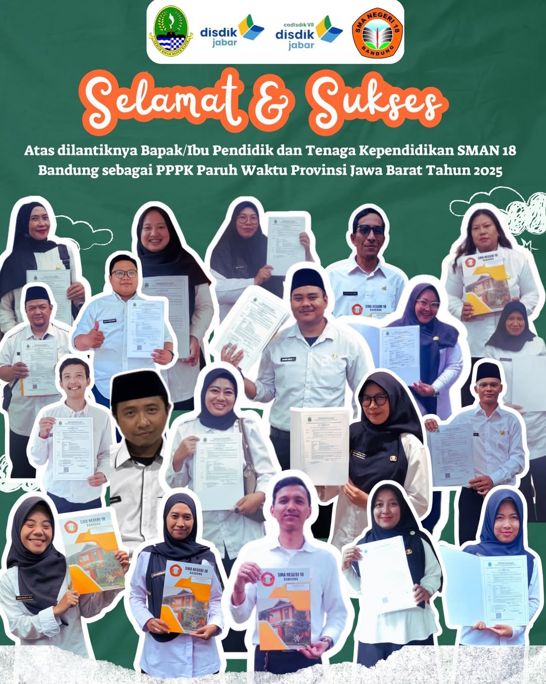 ✨ Selamat & Sukses! ✨ Ucapan bangga dan penuh rasa syukur kami persembahkan kepada Bapak/Ibu Pendidik dan Tenaga Kependidikan SMAN 18 Bandung yang telah resmi dilantik sebagai PPPK Paruh Waktu Provins